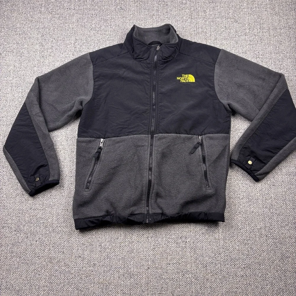 Unisex Kids North Face Fleece Jacket Polartec Gray Black Yellow Fits Like 10/12